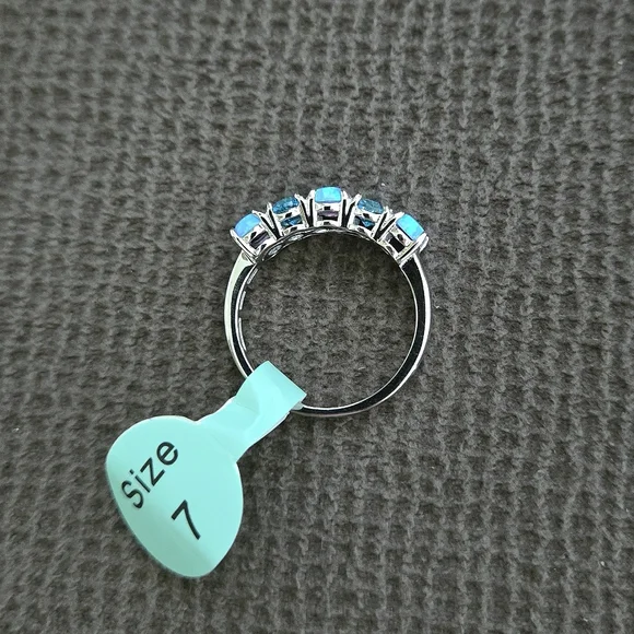 Cote d'Argent Blue🩵 Topaz And Lab🧪 Created Blue🩵 Fire🔥 Opal Heart Ring💍 - Picture 12 of 16